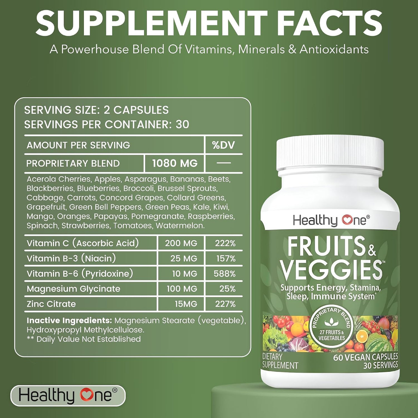 Healthy One - Suplemento de frutas y verduras, 27 superalimentos, v...