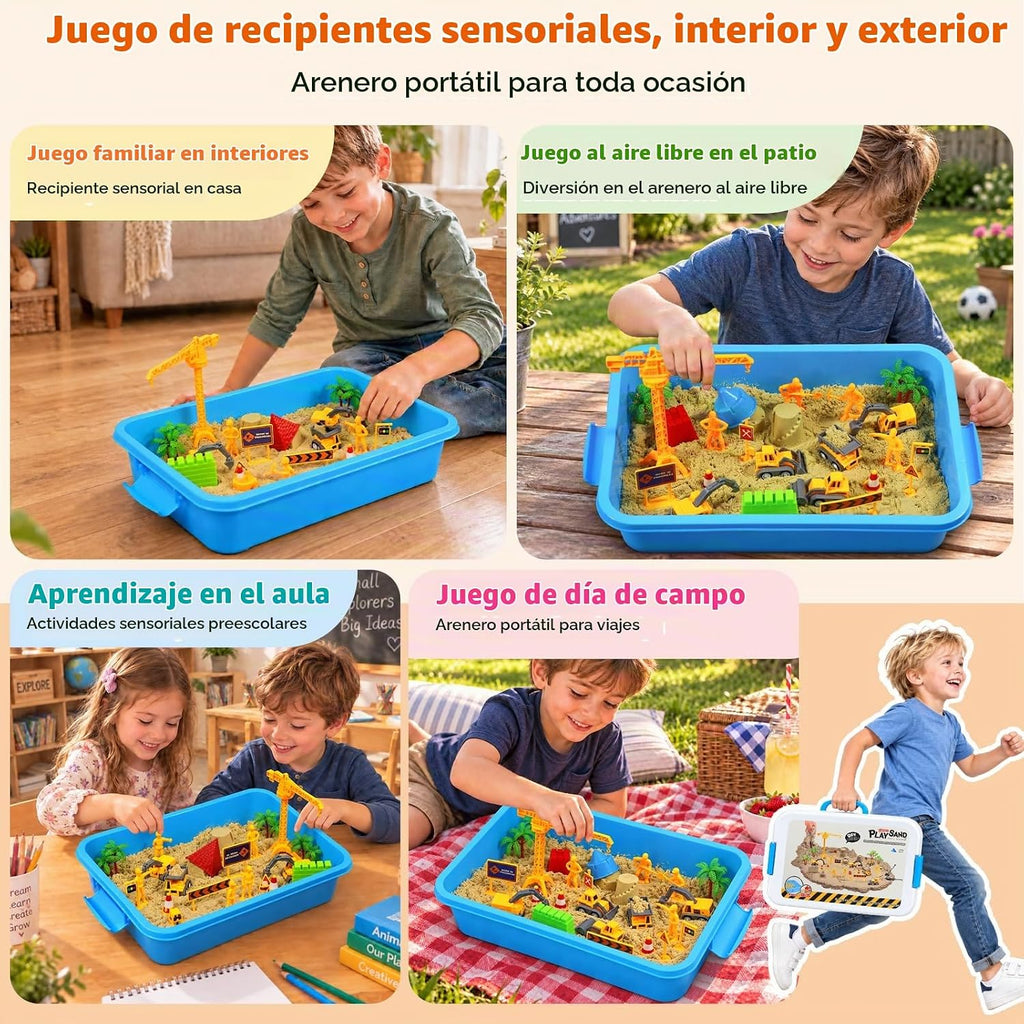 Caja de arena sensorial de construcción con tapa
