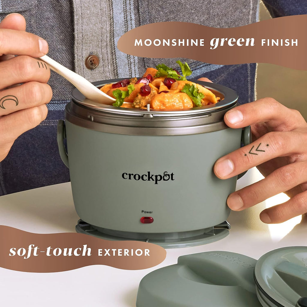 Crock-Pot Lonchera eléctrica portátil, calentador de alimentos de 20 onzas, verde lunar, ideal para viajes, sobre la marcha, mantiene la comida libre de derrames, cálida y sabrosa, apta para