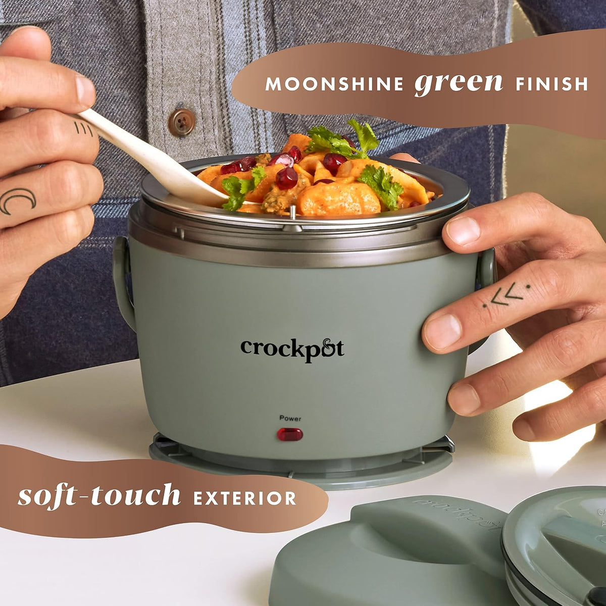 Crock-Pot Lonchera eléctrica portátil, calentador de alimentos de 20 onzas, verde lunar, ideal para viajes, sobre la marcha, mantiene la comida libre de derrames, cálida y sabrosa, apta para