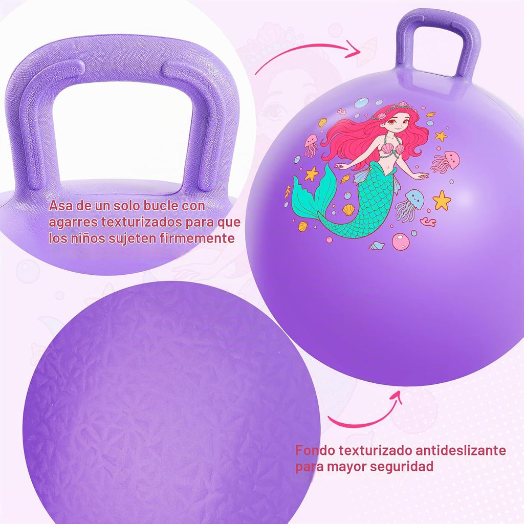 Bola de tolva para niños, bola inflable de 18 pulgadas con asa, sirena morada, juguetes para niñas en interiores y exteriores, juego de acitve con bomba, regalos de cumpleaños para niños de 3