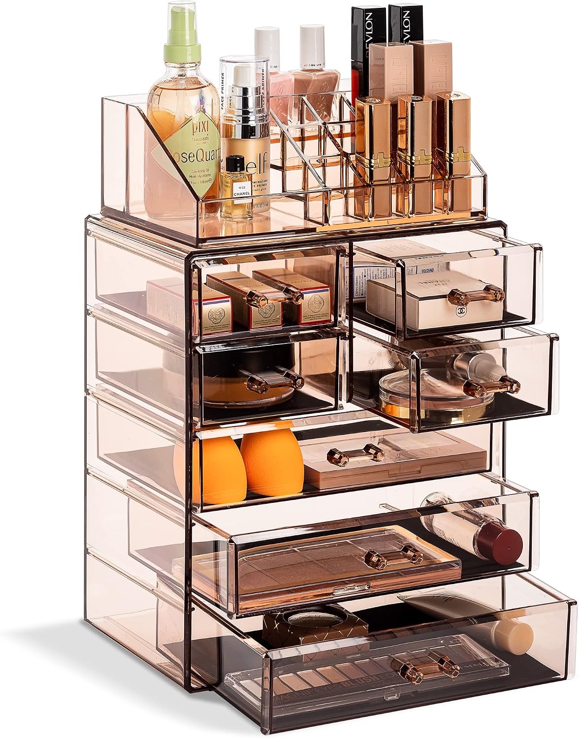 Sorbus Organizador de maquillaje, juego de 2 piezas acrílicas de 7 cajones