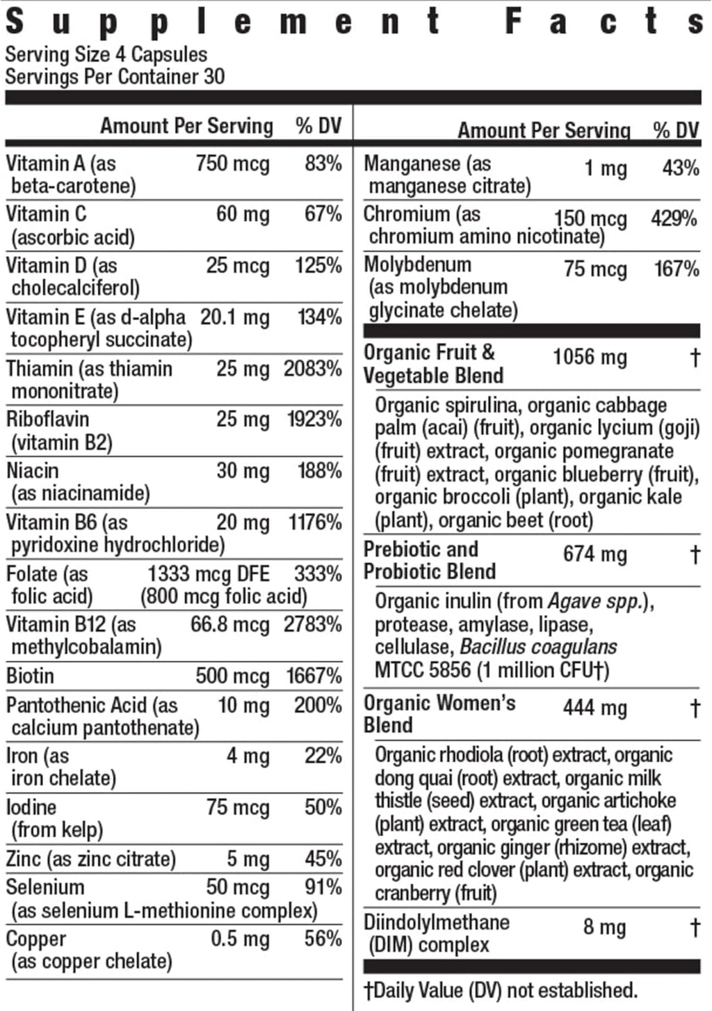 Suplemento multivitamínico certificado Rainbow Light para mujer