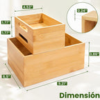 HOMESTEAD - Caja de almacenamiento apilable de bambú de 3 piezas, contenedor de almacenamiento grande, cajas de madera para cajones de maquillaje, baño, suministros de oficina, utensilios de cocina
