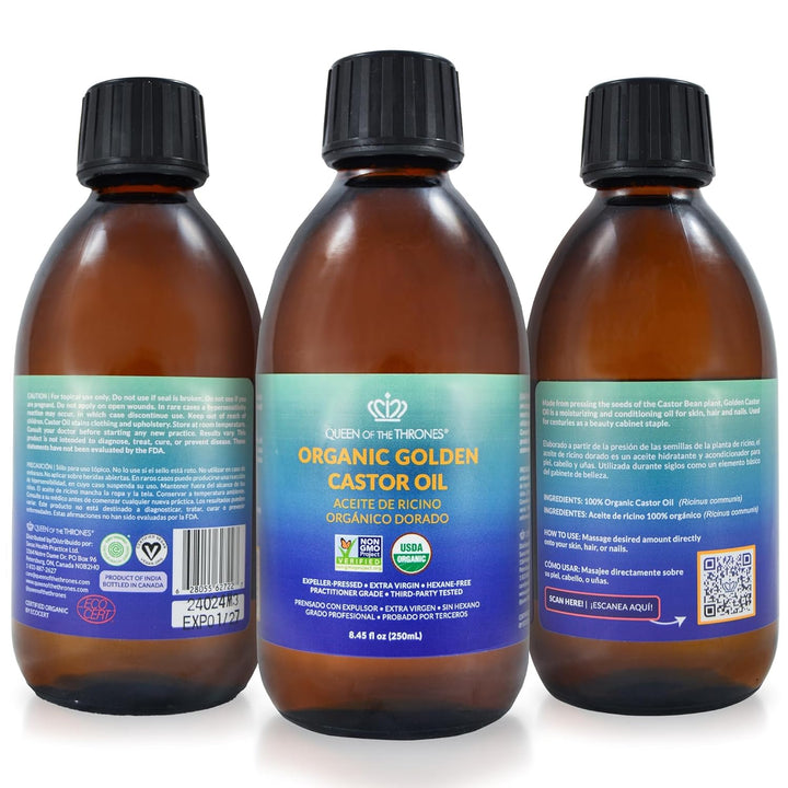 QUEEN OF THE THRONES Aceite de Ricino Orgánico Dorado | 100% Puro p...