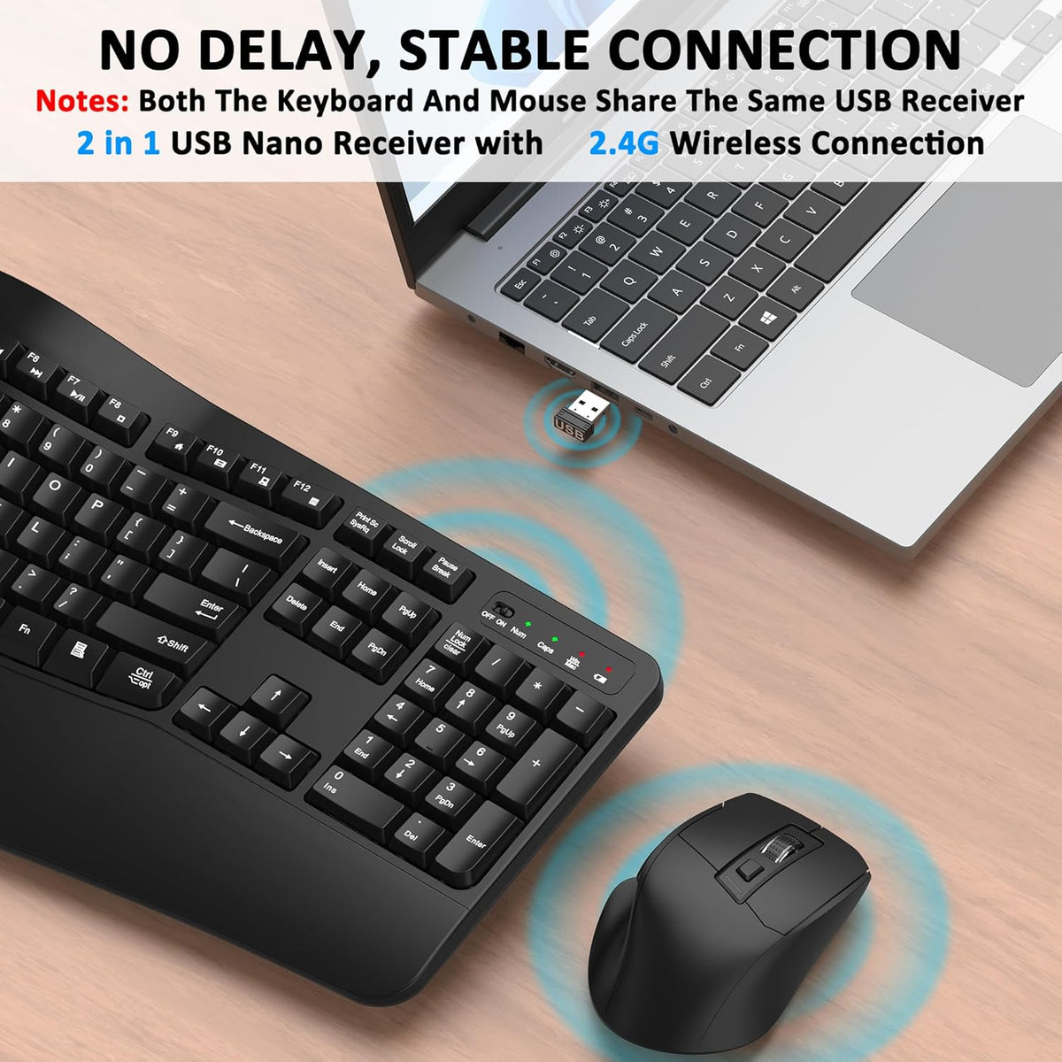 EDJO - Combo de teclado y mouse inalámbricos, teclas onduladas de t...