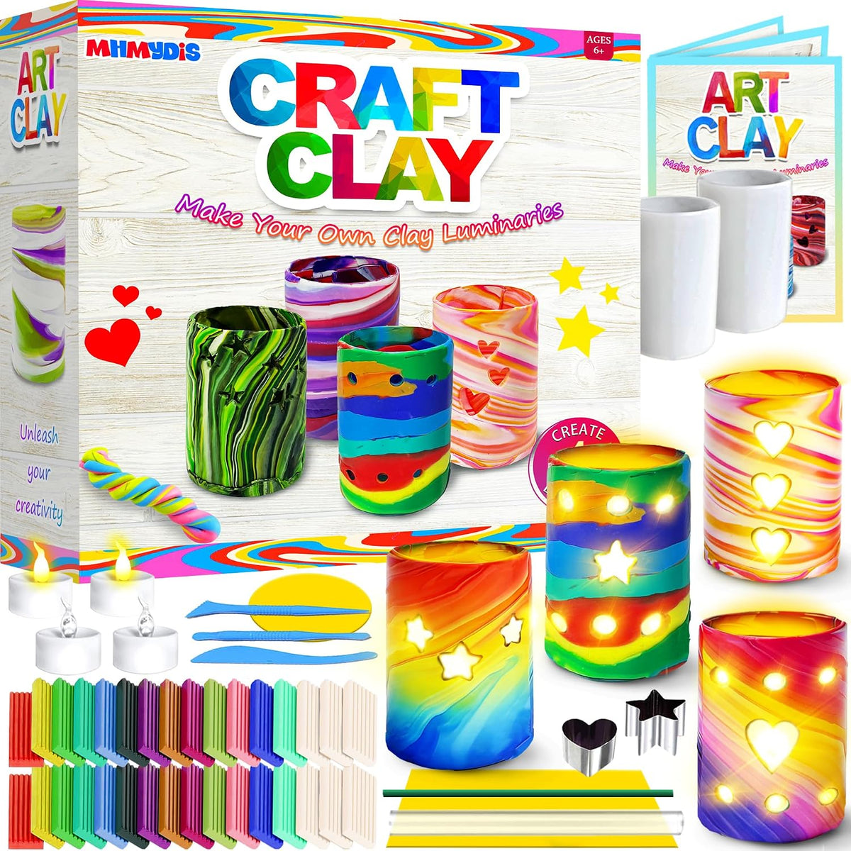 MHMYDIS Haz tus propias luminarias de arcilla - Kit de artes y manualidades para niños y adolescentes de 6, 7, 8, 9, 10, 11, 12 años y más - Juguetes creativos de linternas de arcilla para niños de 8