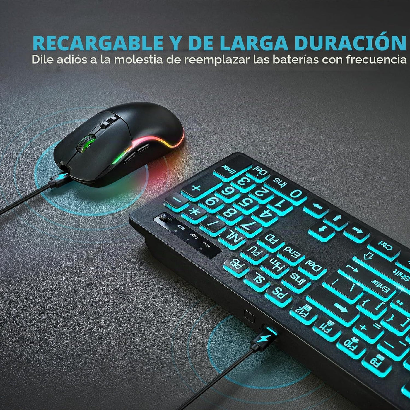 Combo de teclado y mouse inalámbricos: teclado retroiluminado de im...