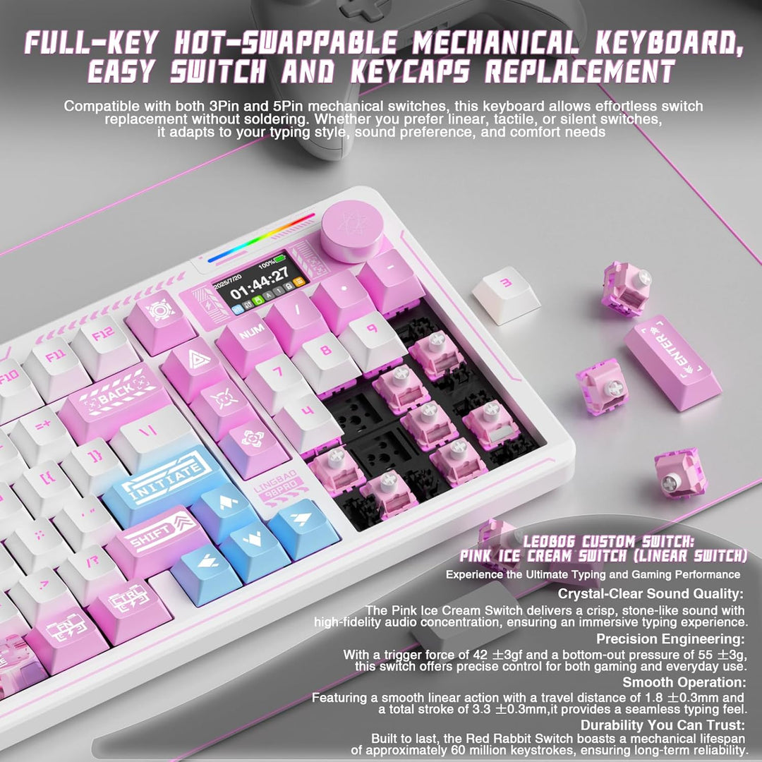 LINGBAO K98 PRO - Teclado mecánico de anime inalámbrico, con pantal...