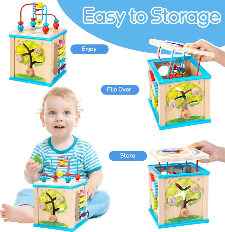 WOODMAM Cubo de Actividades de Madera 7 en 1, Juguetes Montessori p...