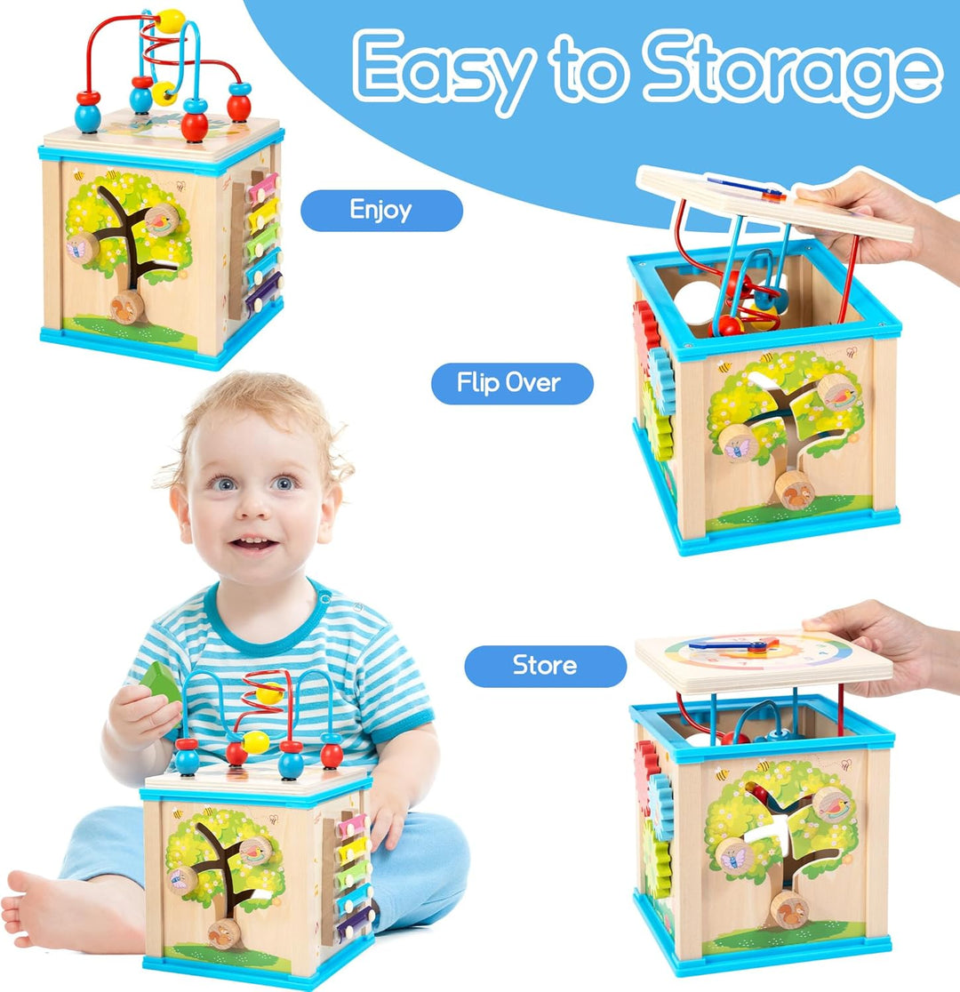 WOODMAM Cubo de Actividades de Madera 7 en 1, Juguetes Montessori p...
