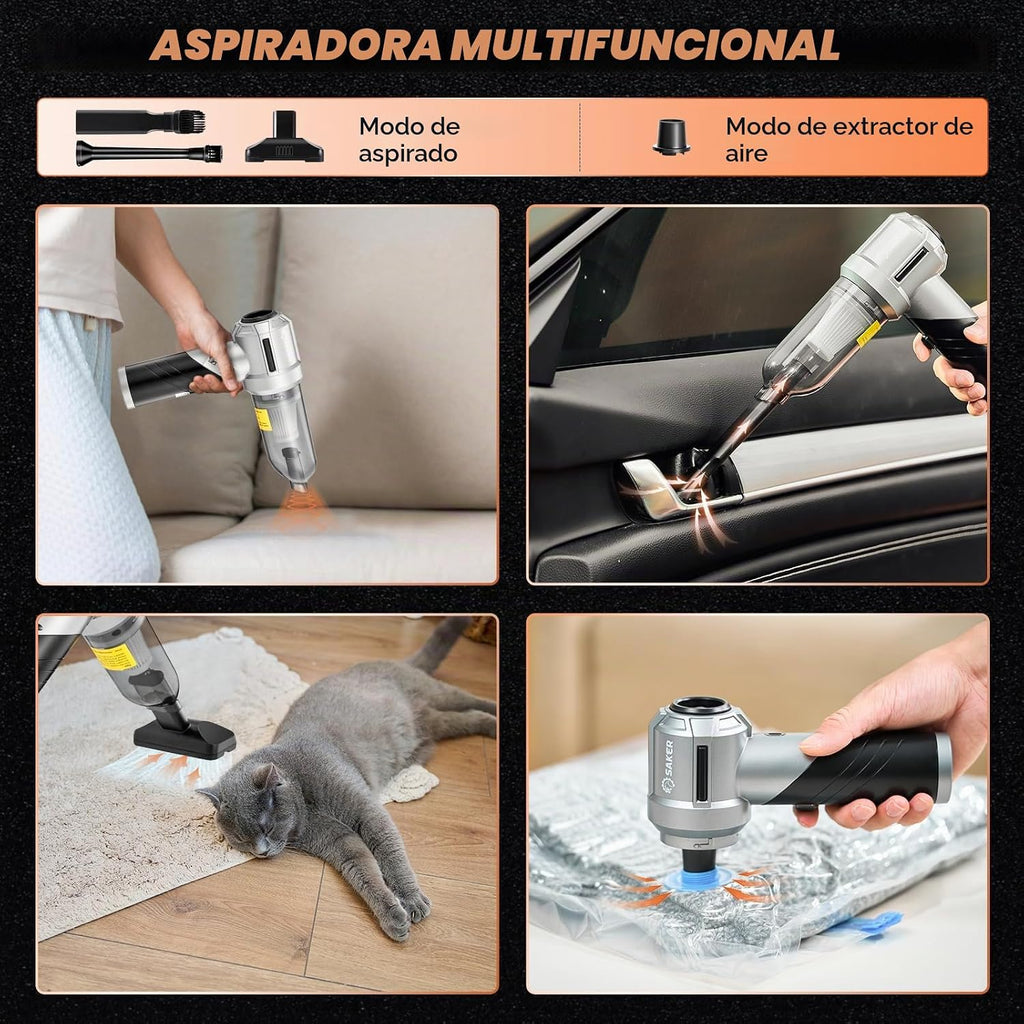 Saker HL133 - Aspiradora portátil inalámbrica para coche, 17000 PA, plegable, color negro