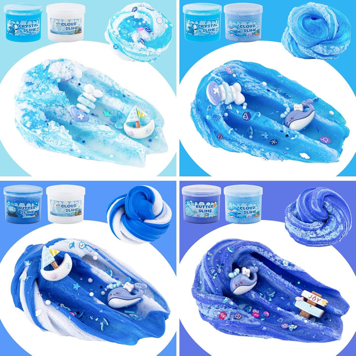 Paquete de 6 slimes, kit de slime azul, slime de nube de mantequill...