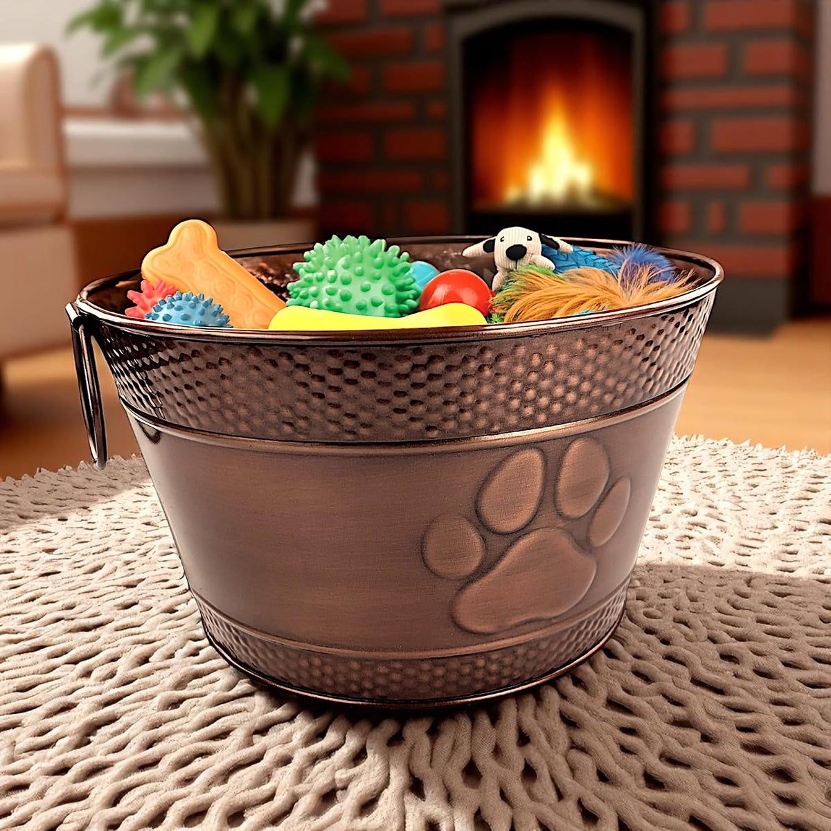 BREKX Cubo de juguetes de metal indestructible para perros, contenedor de
