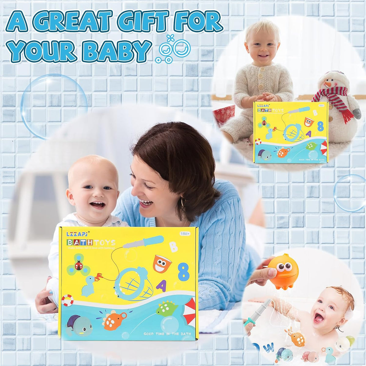 LZZAPJ Juguetes de baño para bebés de 1 a 3 años, juguete de bañera para niños con 36 letras y números de espuma para el baño, juegos de pesca con red de pescar, juguete de piscina con bolsa de