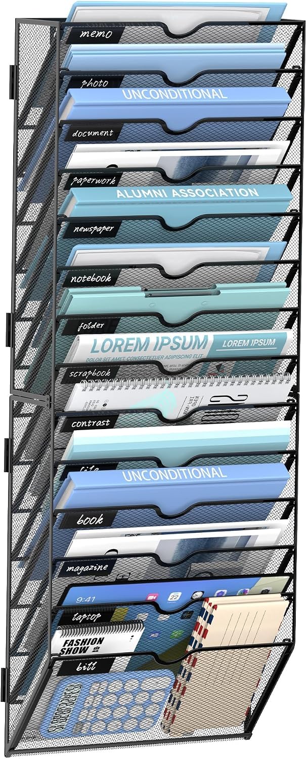 Organizador de archivos de pared de 14 niveles y organizador de archivos colgantes, color negro