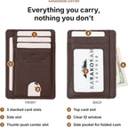 KARAKORAM LEATHER Porta Tarjetas de Crédito para Hombres y Mujeres – Cartera Slim para Bolsillo Frontal con Bloqueo RFID, Hecha a Mano en Piel de Vaca de Primera, Capacidad para 8 Tarjetas + Efectivo, Ranuras de Acceso Rápido, Caja de Regalo (Mountain