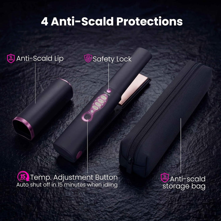 Mini plancha plana inalámbrica para cabello corto, alisadora y riza...