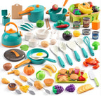 120 piezas Accesorios de Mini Cocina de Juego, Set de Juego de Cocina Infantil con Postres, Verduras Cortables y BBQ y Cesta de Almacenamiento, Regalo Educativo para Niños Pequeños, Niño, Verde