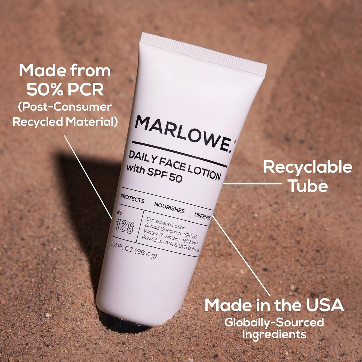 MARLOWE. Hidratante facial con SPF 50, 3.4 onzas, loción de protecc...