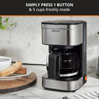 KRUPS Simply Brew Compact Cafetera de 5 Tazas: Diseño en Acero Inoxidable, Pause & Brew, Mantiene Caliente, Filtro Reutilizable, Jarra Antigoteo