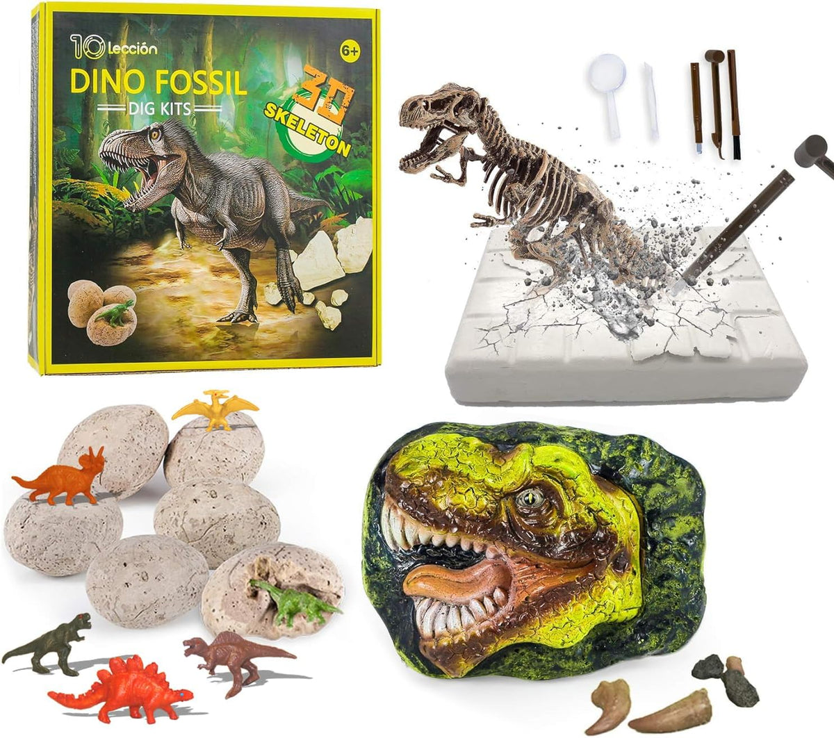 Kit de excavación de fósiles de dinosaurios para niños, kit de excavación de huevos, juguetes para niños de 5-7, 8-12, gran cumpleaños para niños y niñas