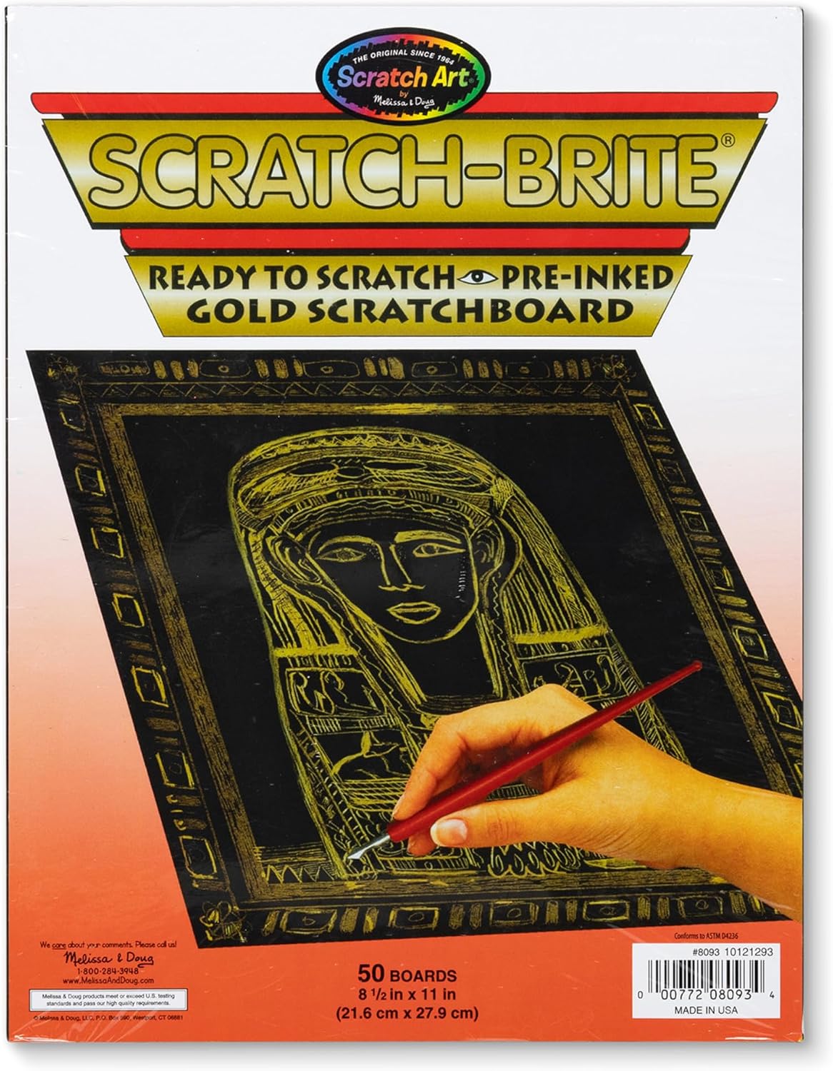 Melissa & Doug Scratch Art - Rascador de 50 unidades, dorado brillante sobre fondo negro