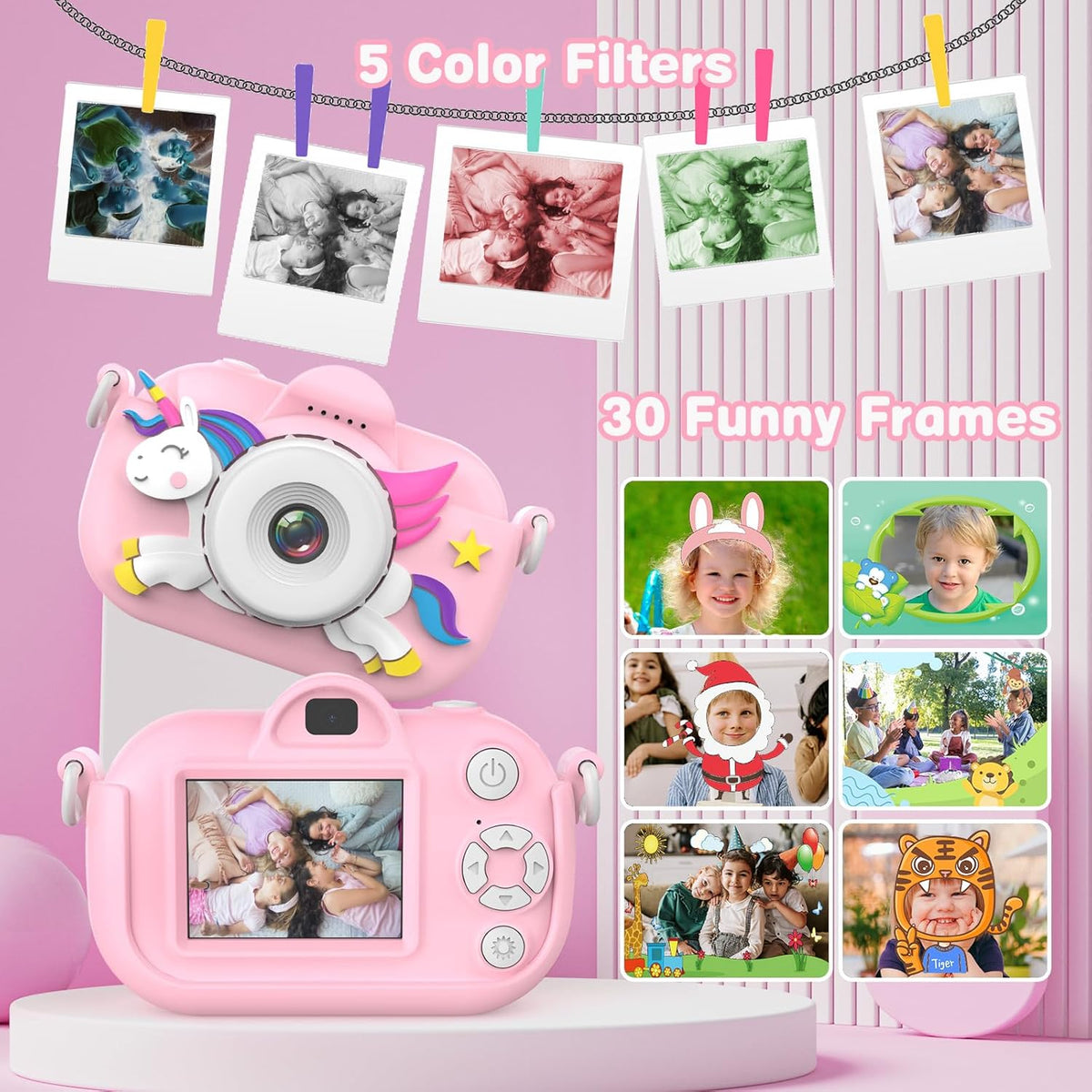 Cámara para niños para niñas, juguetes de Navidad y cumpleaños para...