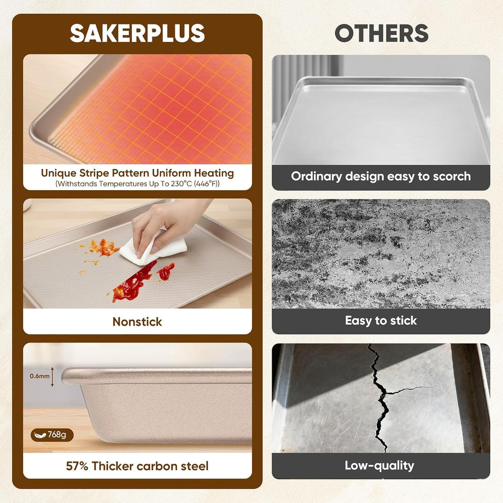 Sakerplus - Juego de 3 bandejas antiadherentes para hornear, resistentes