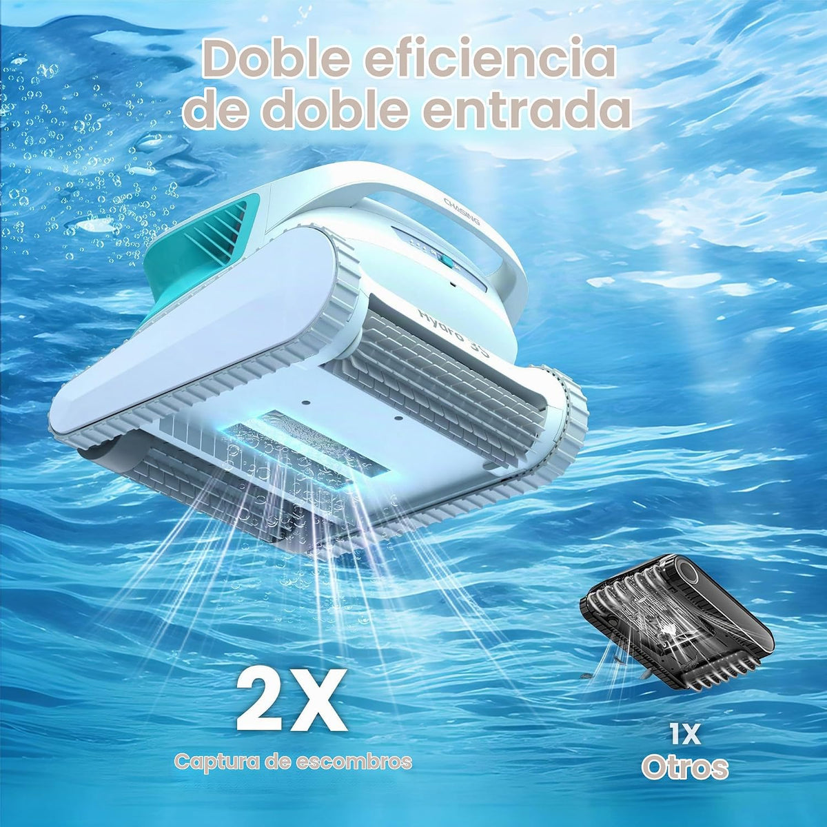 Hydro3 - Robot de vacío inalámbrico para piscina con bombas dobles Tumbo