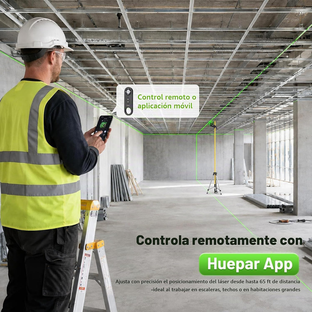 Huepar Nivel láser 4D W04CG con poste de 12 pies, kit láser verde de 360°
