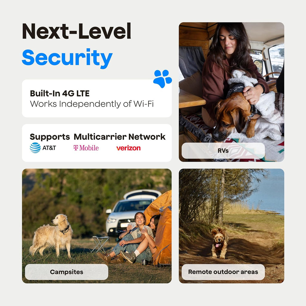 Waggle Cámara de seguridad celular 4G LTE, monitor del animal doméstico de