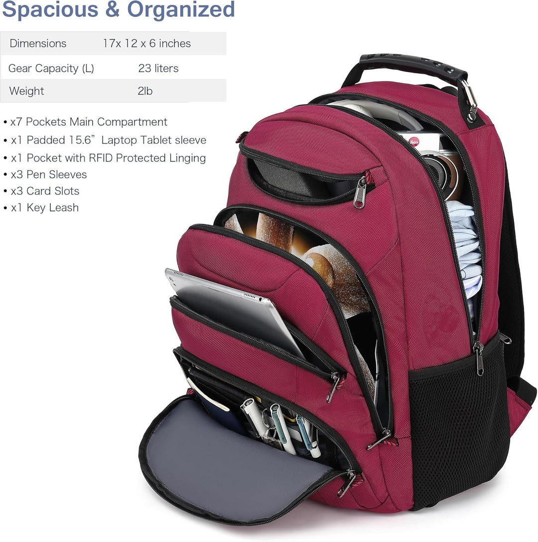 Mochila para laptop Boavan para hombres (Negro, 15.6 pulgadas), Roj...