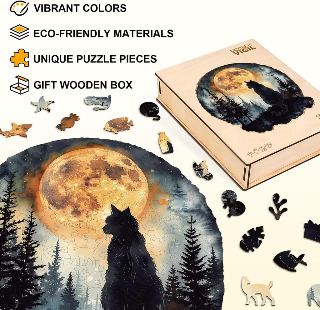 Rompecabezas de gato negro de noche de luna, regalos para adultos para mujeres y hombres, 265 piezas de 13.4 x 12.4 pulgadas