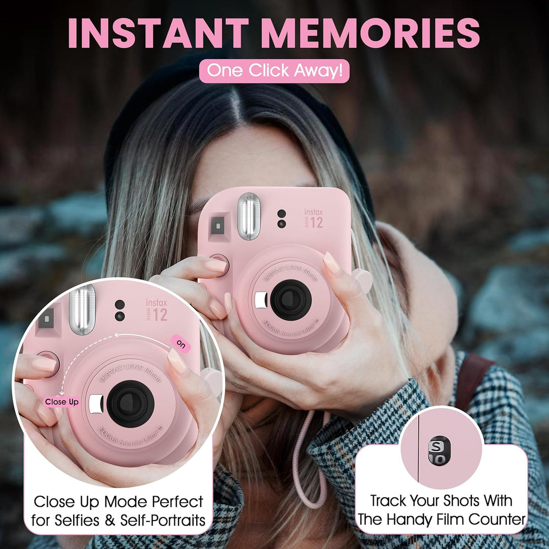 Fujifilm Cámara instantánea Instax Mini 12 color rosa flor + estuch...