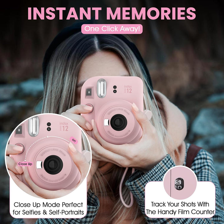 Fujifilm Cámara instantánea Instax Mini 12 color rosa flor + estuch...