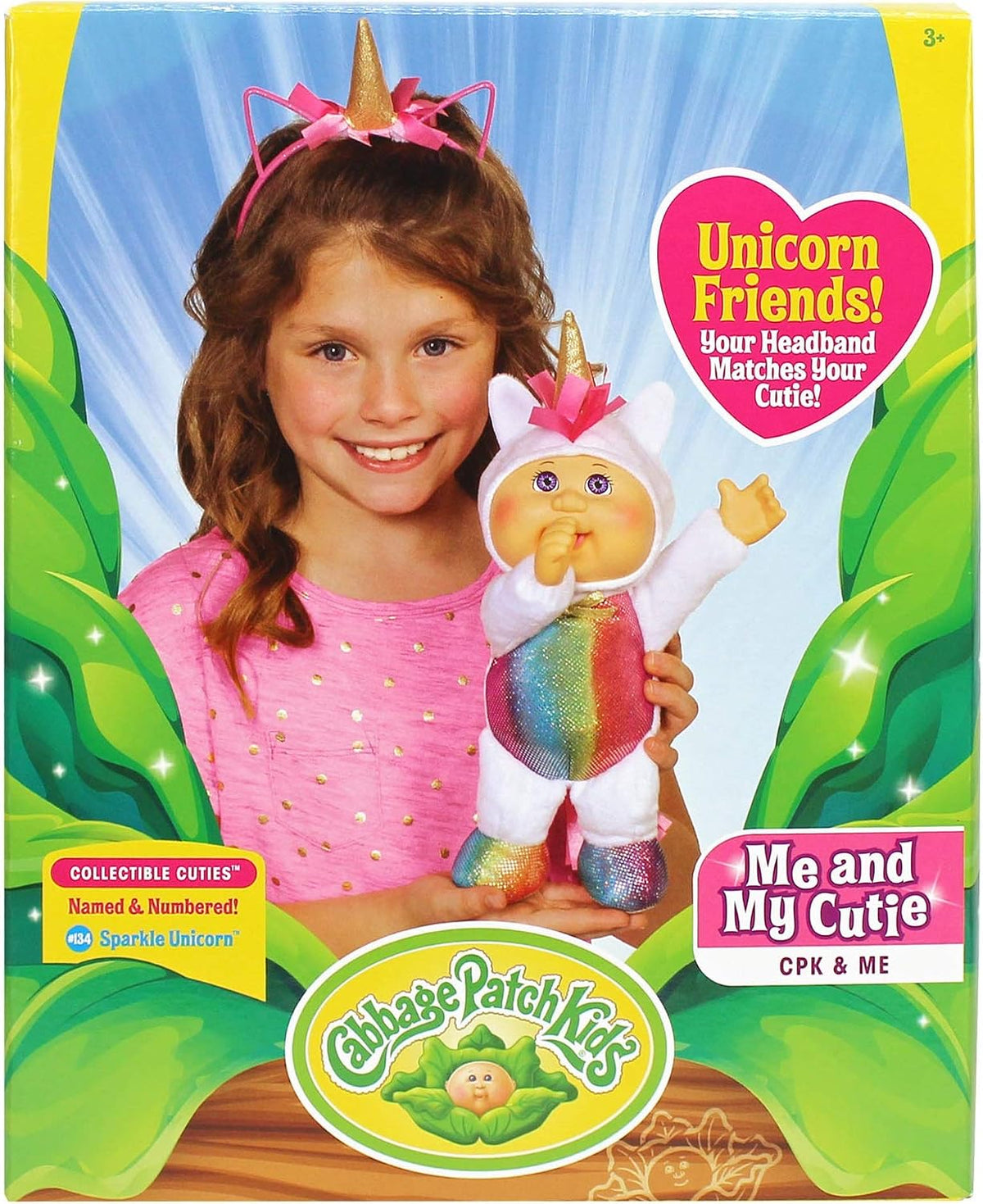 Cabbage Patch Kids CPK and Me - Muñeca de unicornio brillante de 9 pulgadas y accesorio de diadema de unicornio a juego