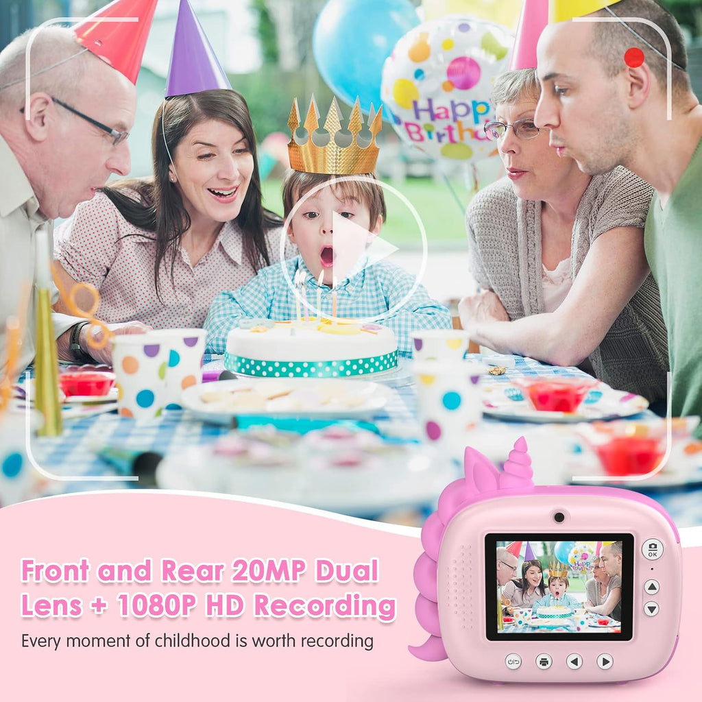 HiMont Cámara para niños, impresión instantánea, cámara digital selfie para niños con papel de impresión y tarjeta de 32G, video de 2.5K y cámara de impresión instantánea con bolígrafos de color para