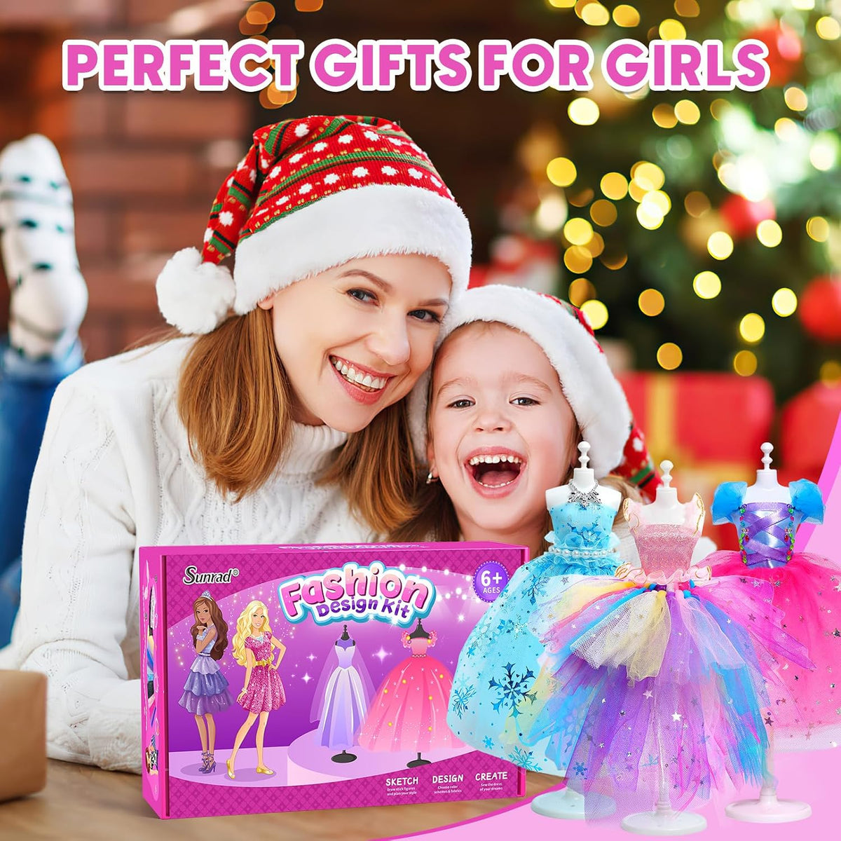 Sunrad Kits de diseñador de moda de 1500+ piezas para niñas con 6 maniquíes, kit de costura DIY para manualidades y artes para hacer ropa de muñeca, juguetes, regalos de cumpleaños para niñas de 6, 7