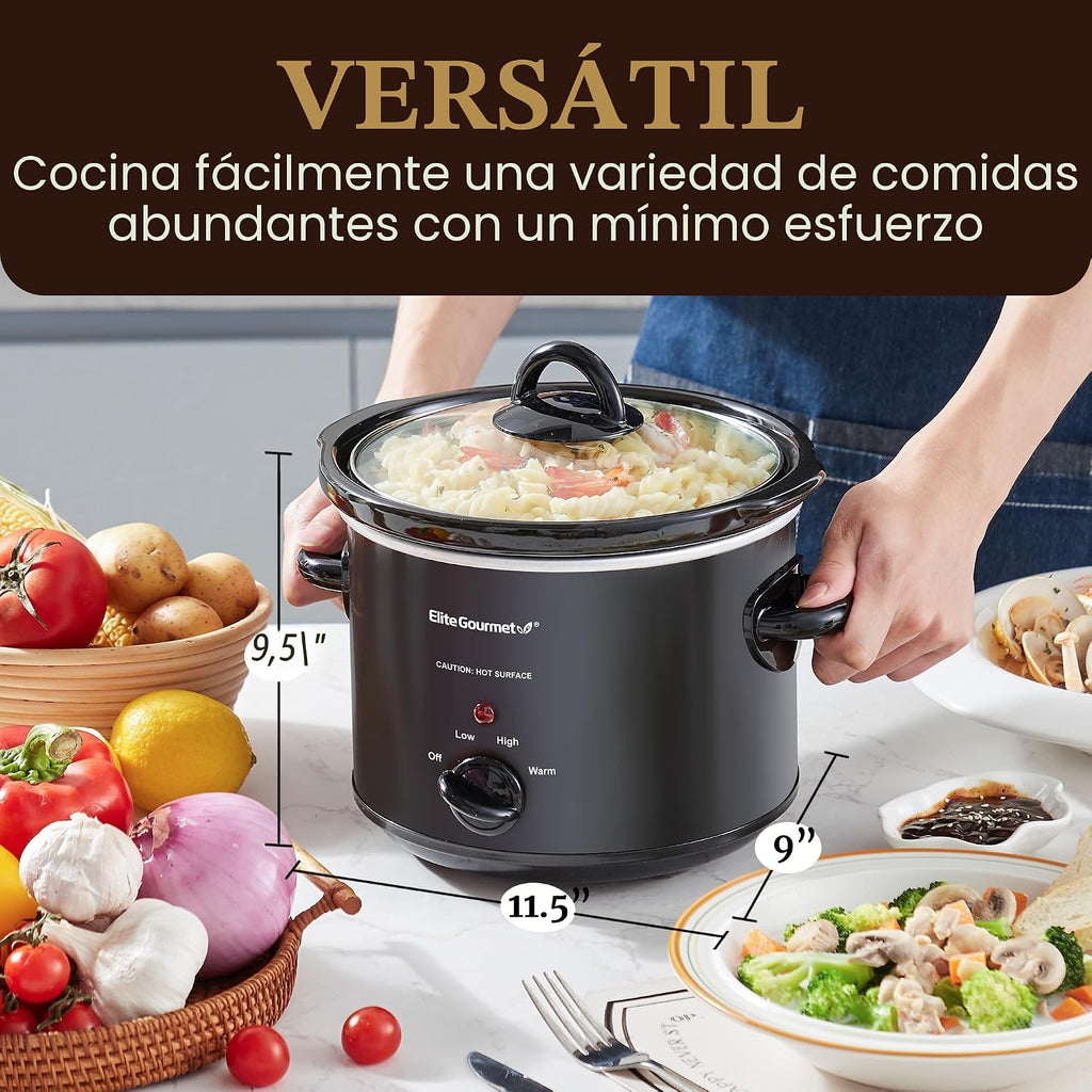 Elite Gourmet MST-350B - Olla eléctrica de cocción lenta, temperatura ajustable, para preparar entradas, salsas y guisos, con tapa de vidrio apta para lavavajillas y cacerola (3 cuartos de galón