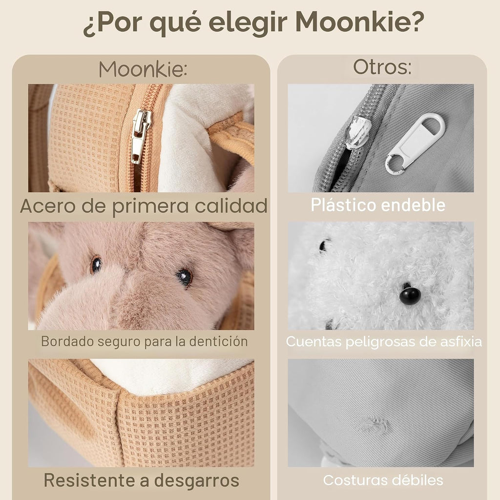 Moonkie Hug & Go™ - Mochila para niños pequeños con diseño de reno – Bolsa de felpa suave con juguete para llevar para niños de 2 a 4 años | Ideal para guardería, viajes y regalos de cumpleaños