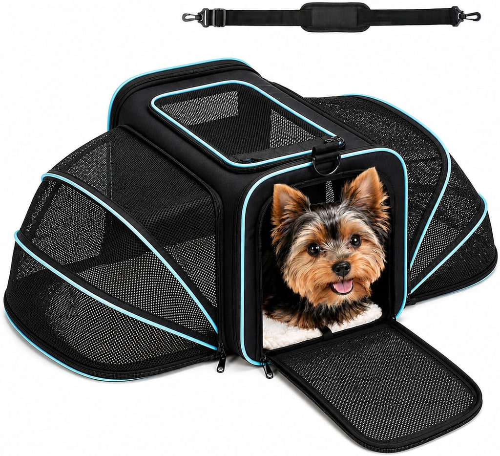 Transportador de perros pequeños expandible de lados suaves, aprobado por
