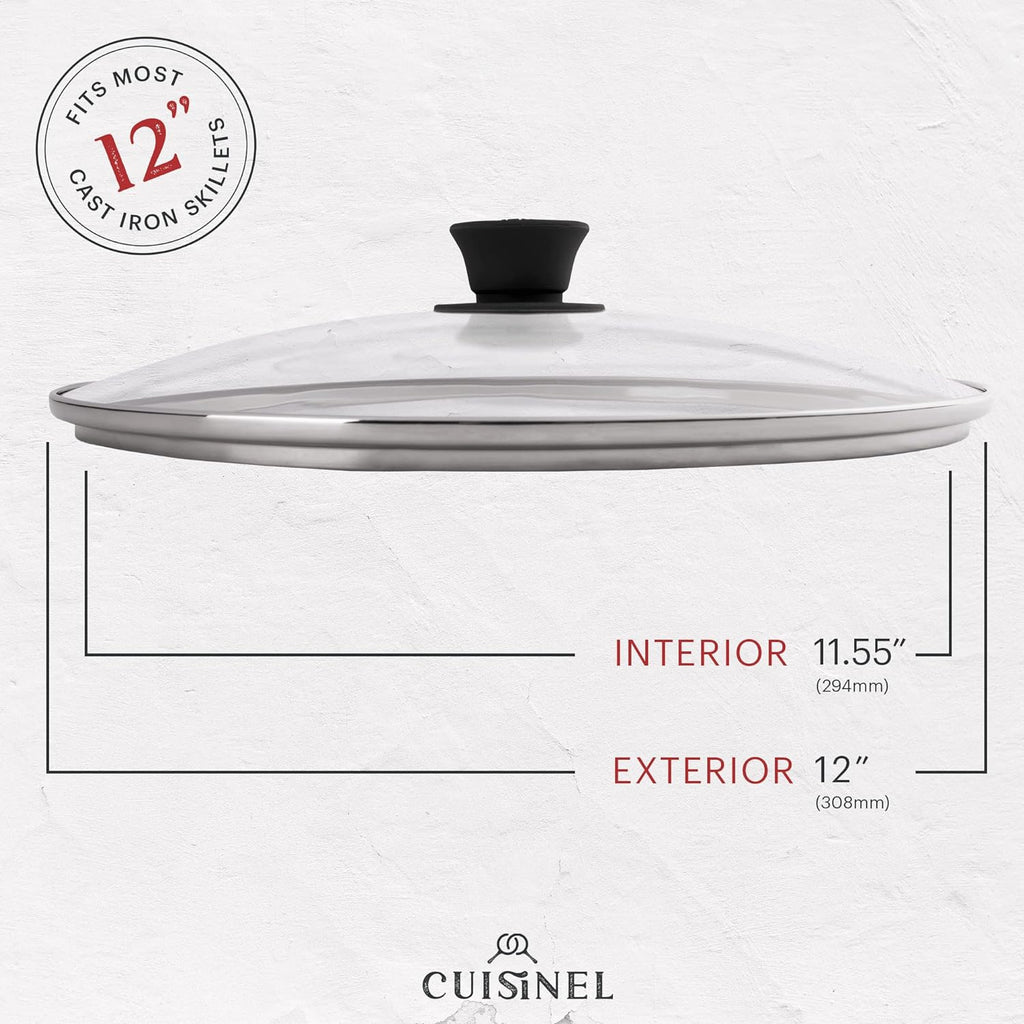 Cuisinel - Sartén de hierro fundido de 12 pulgadas con tapa, sartén