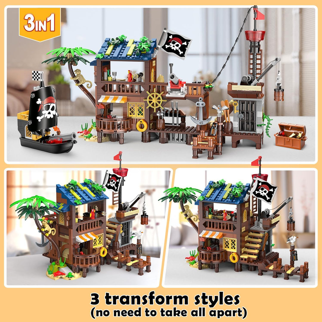 HOGOKIDS Juego de construcción de casa de barco pirata con