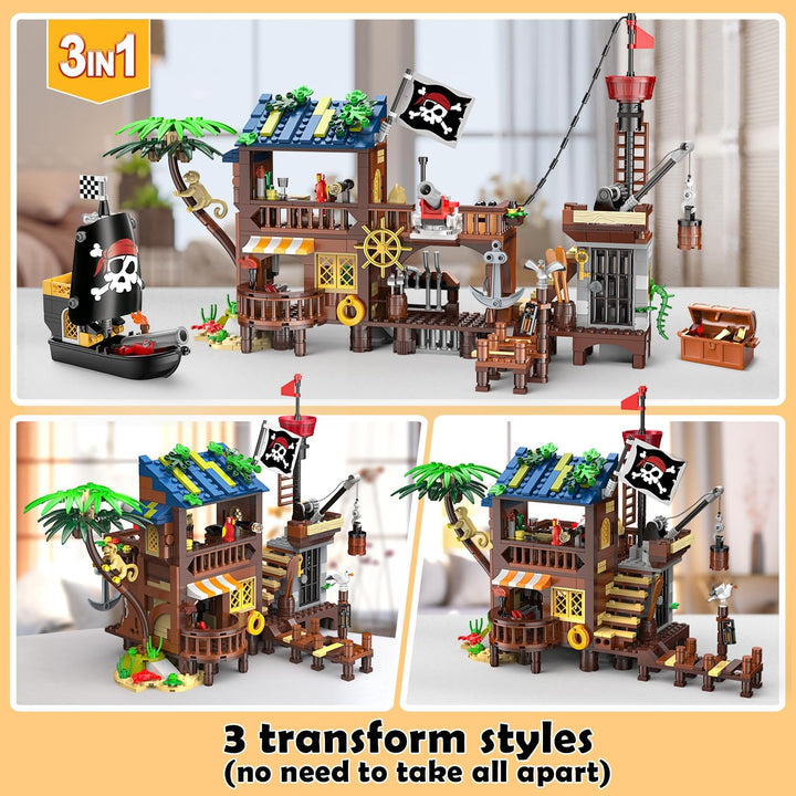 HOGOKIDS Juego de construcción de casa de barco pirata con