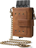 VULKIT - Cartera para hombre con protección RFID con cadena, color marrón