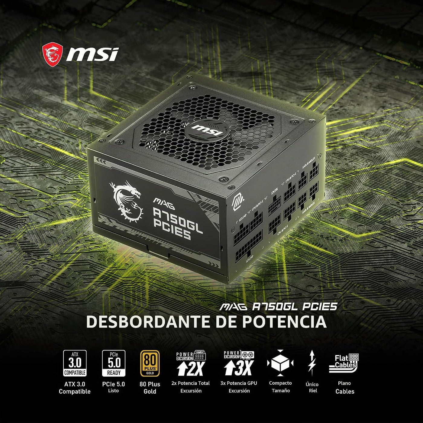MSI MAG A750GL PCIE5, fuente de alimentación compacta totalmente mo...