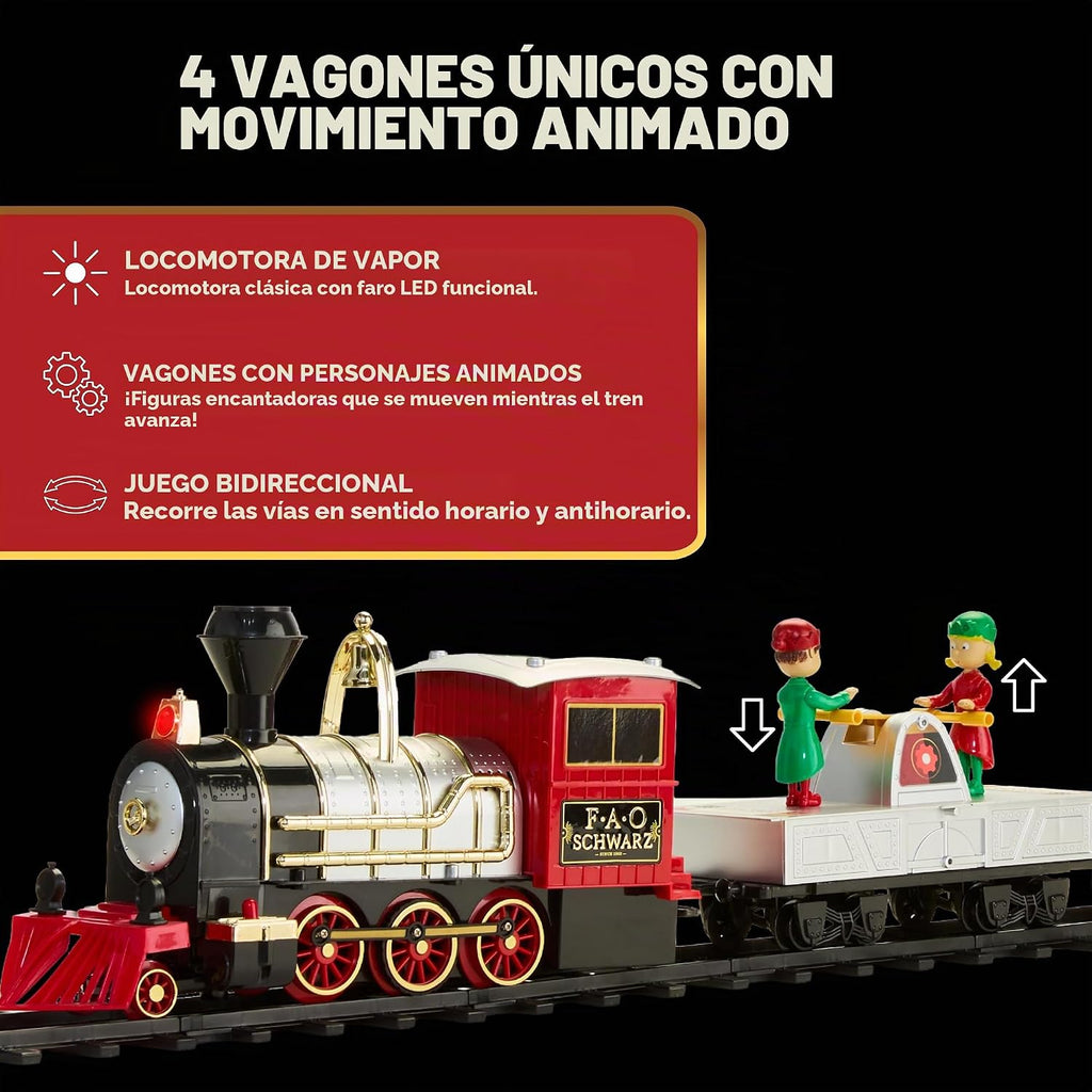 FAO Schwarz Juego de tren navideño motorizado de 30 piezas con pista de 18