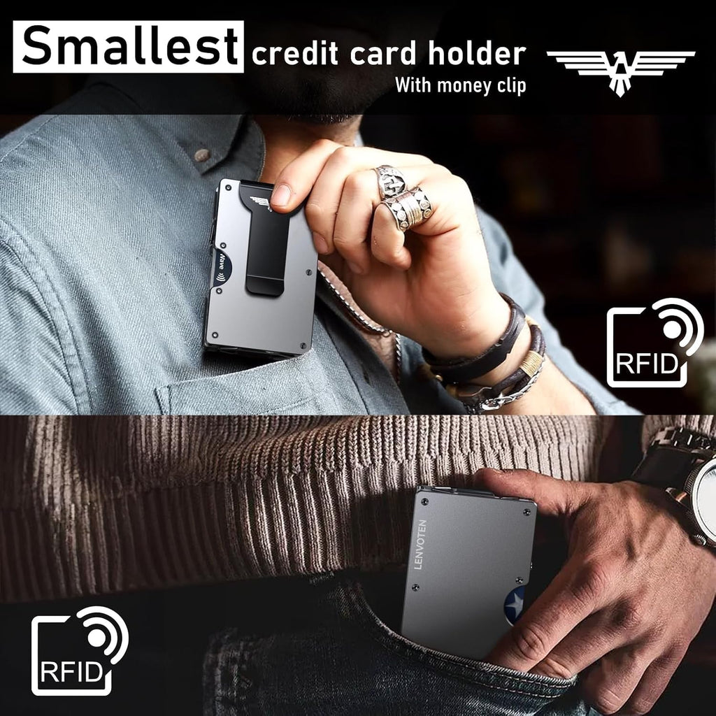 Cartera minimalista con bisagras mejorada para hombres, cartera con bloqueo RFID