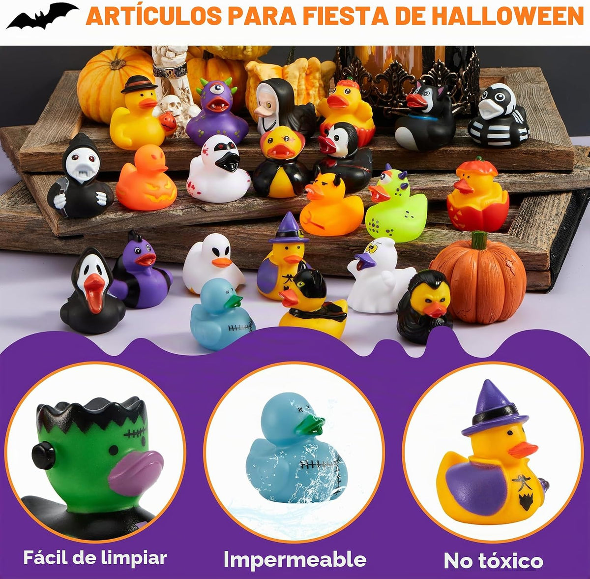 JOYIN 24 piezas de juguetes de baño de patos de Halloween, patos de goma de Halloween a granel para recuerdos de fiesta, mini patitos para bañera de bebé, juguetes para dulce o truco, rellenos de